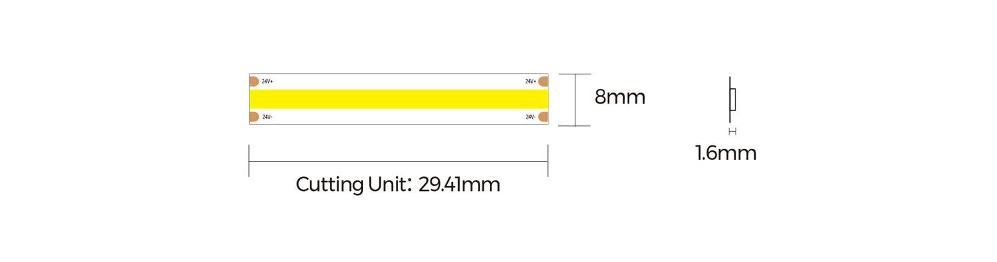 DF15-24V-8mm – COB LED-nauha 15W/m, CRI90, pisteetön, 24V, IP20