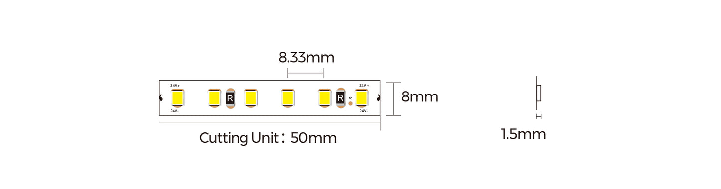 DJ120-24V-8mm – 24V LED-nauha ECO-sarjasta, 9.6 W/m