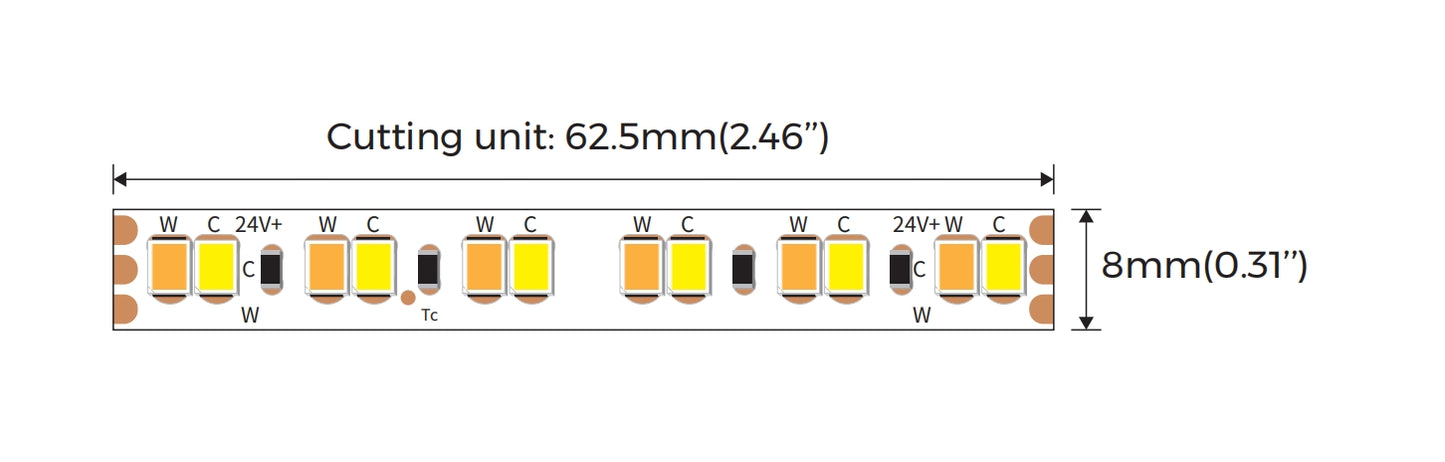 DJ192SWW-24V-8mm – CCT säädettävä LED-nauha, 24V, IP20