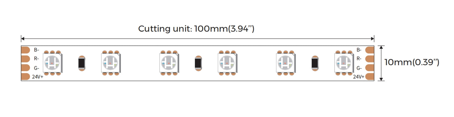 DJ60RGB-24V-10mm – 24V RGB LED-nauha, ECO-sarja, 14.4 W/m