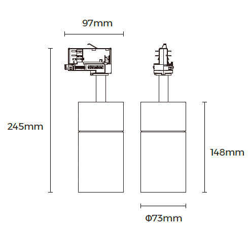 LSS-73 LED-kiskovalaisin mitat ja asennuskoot