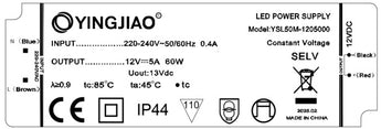 Yingjiao YSL50M-1205000 LED-virtalähde – 60 W, 12 V, 5.0 A, IP44