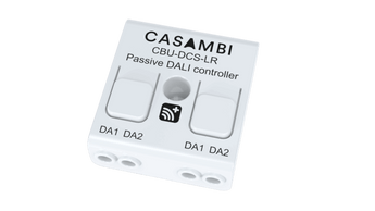 Casambi CBU-DCS-LR Bluetooth DALI-ohjain, passiivinen DALI-ohjain, liipaisimet DA1 ja DA2.