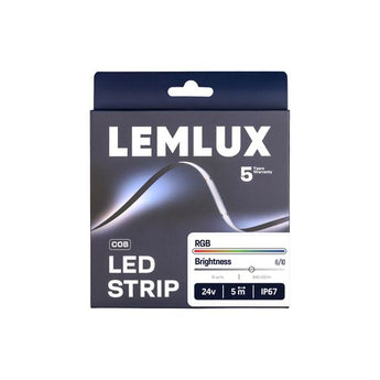 LEMLUX RGB LED-nauha 5m IP67 pakkaus 24V erinomaiselle värivalaistukselle ja kosteisiin ympäristöihin