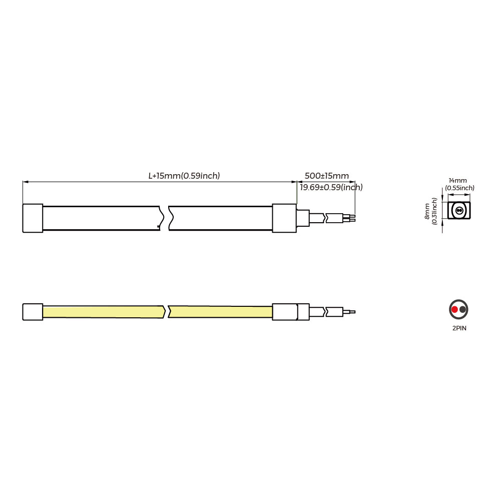 NEON LED-nauha 0612 - 9,6W/m 24V LED-valonauha SIDE BEND 5m - 233lm/m, kosteussuojattu IP65