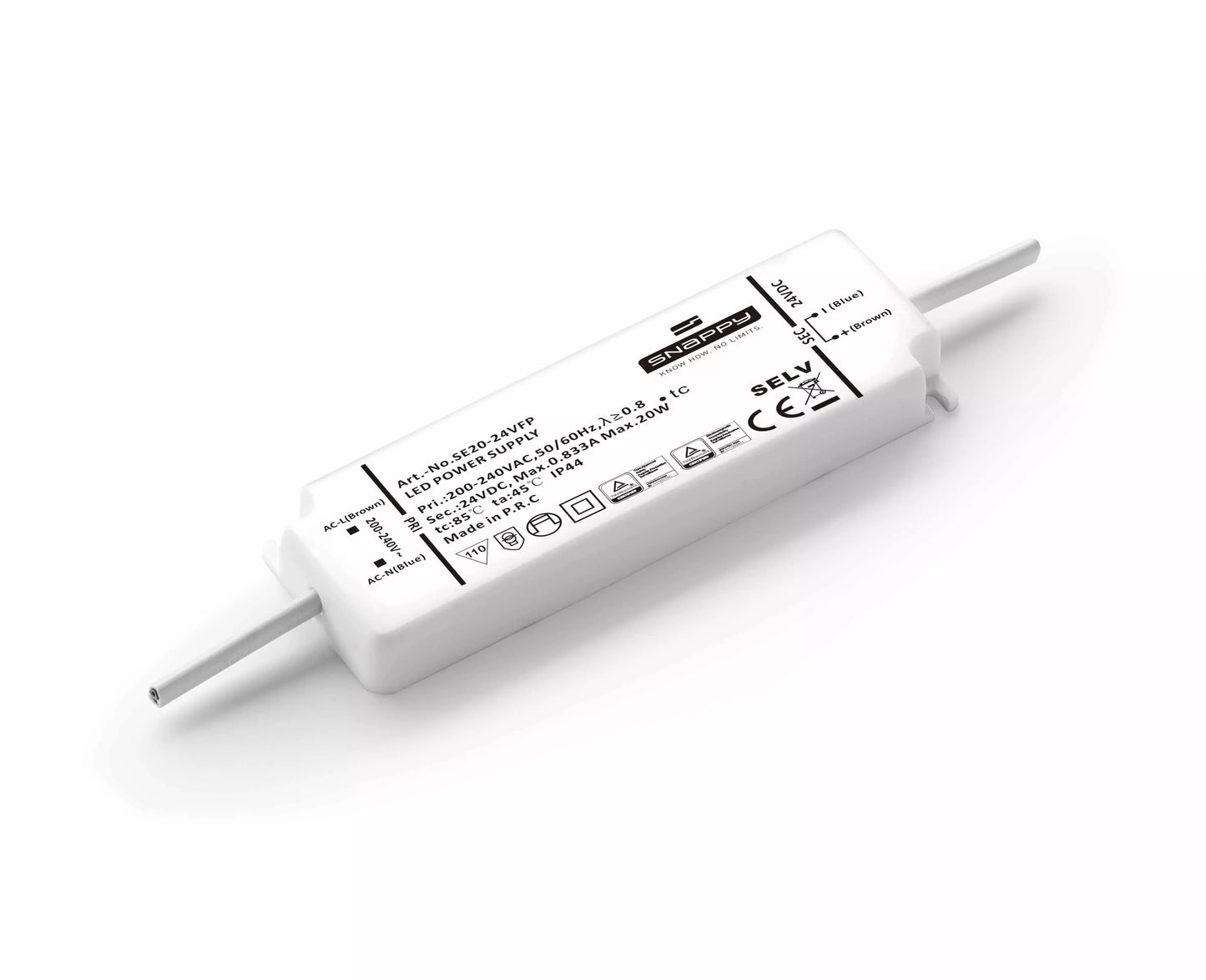 Snappy SE20-24VFP – 24V 20W ohut LED-vakiojännitelähde (IP44)