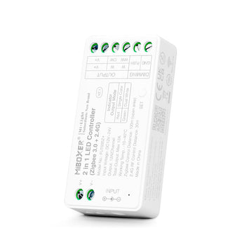 ZigBee LED-ohjain 12-24V CCT - langaton LED-ohjain Zigbee 3.0 yhteensopiva, 2 kanavaa, max. 12A.