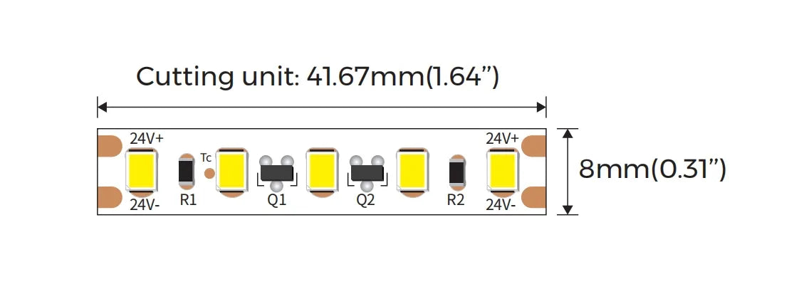 LED-nauha DJS120-24V-8mm – 24 V, 9,6 W/m, 760 lm/m, 20m kela (IP20)