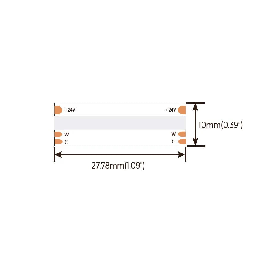 DP17SWW-24V-10mm – pisteetön CCT LED-nauha, 24V, 18W/m, CRI90, IP20
