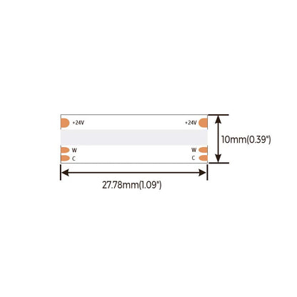 DP17SWW-24V-10mm – pisteetön CCT LED-nauha, 24V, 18W/m, CRI90, IP20