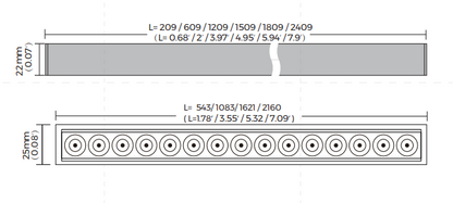 LM25 – Slim, lineaarinen pinta asennettava LED-kattovalaisin, valonjako 30°/55°, Musta, 24V,