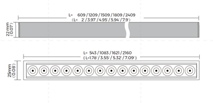 LS25 – Slim, lineaarinen LED-riippuvalaisin, valonjaolla 30°/55°, 24V, Musta, downlight/alasvalo