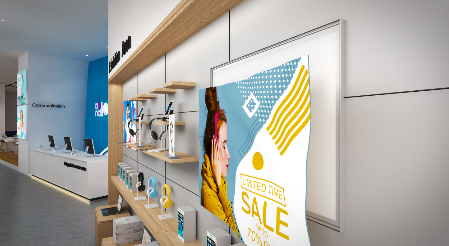 LumiSign Textile – 23 mm yksipuoleinen valaistu pinkokehys