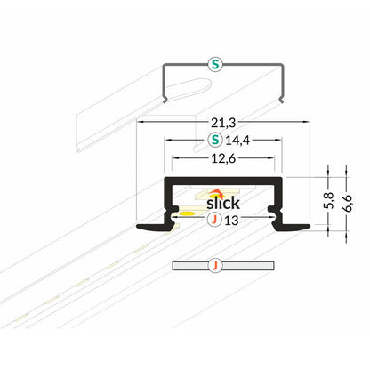 SUORA-UPPO12 LED-profiilin mittakuva