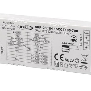 Sunricher SRP-2309N-15CCT – DALI2 LED-driver vakiovirta CCT 15W, 2-kanava 100-700mA tuotekuva