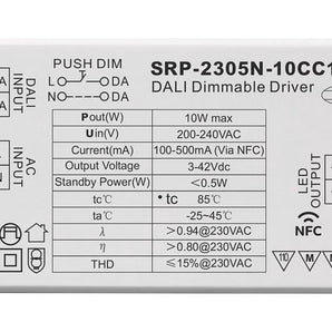 Sunricher SRP-2305N-10 – DALI2 LED-driver vakiovirta 10W, 100-500mA, Push-DIM, NFC tuotekuva