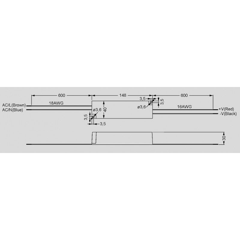 Mean Well LPV-35-12  35W LED-vakiojännitelähde mitat