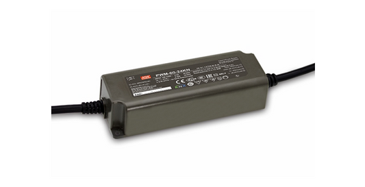 Mean Well PWM-60-12-KN 60W KNX PWM LED-virtalähde 12V, kompaktissa muovikotelossa, suunniteltu LED-nauhojen älykkääseen himmennykseen